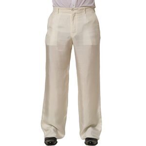 Dolce & Gabbana Off White Silk Straight Wide Leg Trouser Men's Pants